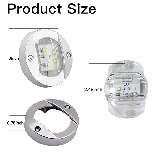 ALFU 8PCS White DC12V 6 LED Side Marker Navigation Lights Waterproof Marine Boat Yacht Round Transom Anchor Stern Lights with Chrome Bezel - Image 5