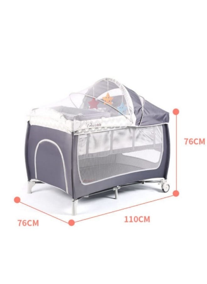 GGEROU - Baby Crib,Portable Playard, Multi Functional Movable Bed with Removable Diaper Table,Portable Travel Crib with Wheels Grey - Image 1