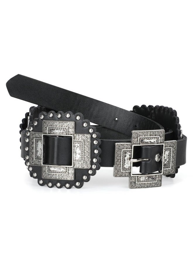 LEACOOLKEY - Women Western Leather Belt Boho Cross Conch Waist Belt For Dress Jeans - Image 1