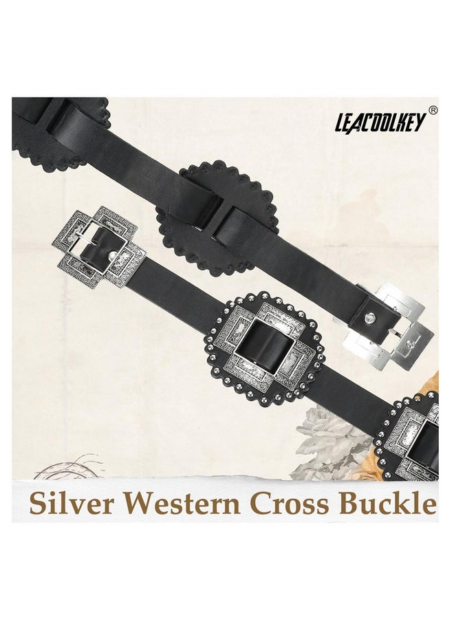 LEACOOLKEY - Women Western Leather Belt Boho Cross Conch Waist Belt For Dress Jeans - Image 1