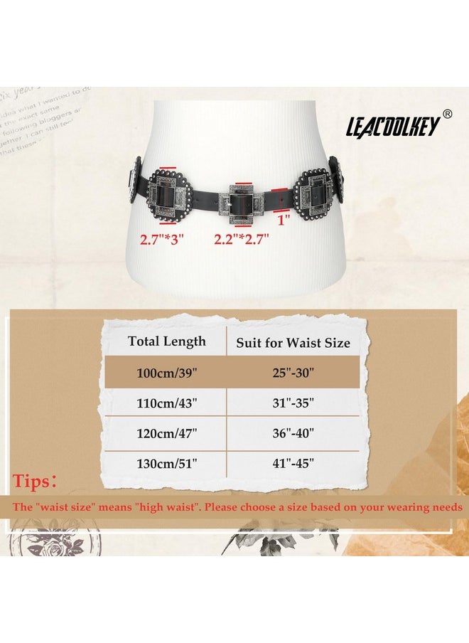 LEACOOLKEY - Women Western Leather Belt Boho Cross Conch Waist Belt For Dress Jeans - Image 1