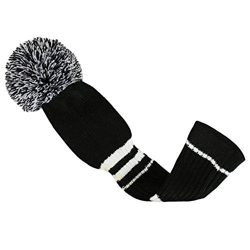 Scott Edward Black Color White Stripes Golf Pom Pom Head Covers Set of 3 for Wood Clubs, Rotating Number Tags - Image 4