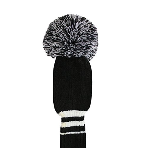 Scott Edward Black Color White Stripes Golf Pom Pom Head Covers Set of 3 for Wood Clubs, Rotating Number Tags - Image 5