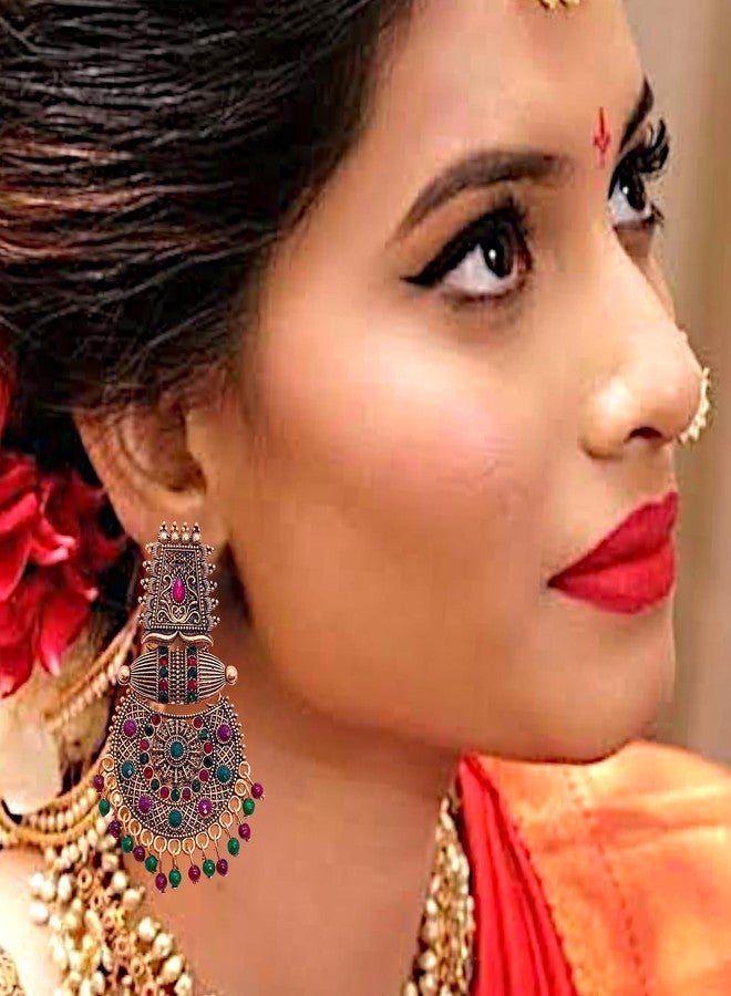KWORLD jhumka for women golden earrings set for women Traditional south jhumka design Golden oxidised jhumkas for woman traditional (Traditional jhumki golden jhumkas for girl) - Image 4