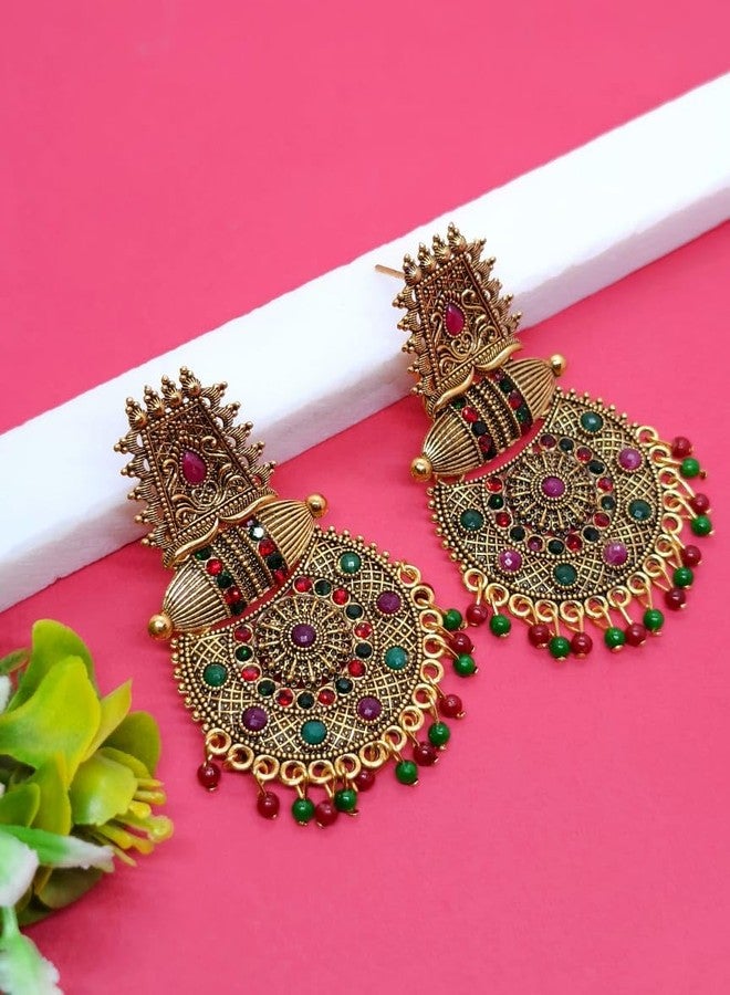 KWORLD jhumka for women golden earrings set for women Traditional south jhumka design Golden oxidised jhumkas for woman traditional (Traditional jhumki golden jhumkas for girl) - Image 3