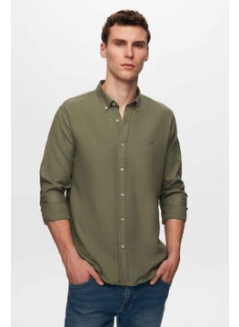 D'S DAMAT Slim Fit Khaki Oxford Button-down Collar Easy Ironable Embroidered Detailed Cotton Shirt 4HC02ORT03265  - Image 2