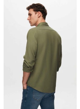 D'S DAMAT Slim Fit Khaki Oxford Button-down Collar Easy Ironable Embroidered Detailed Cotton Shirt 4HC02ORT03265  - Image 4