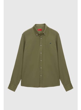 D'S DAMAT Slim Fit Khaki Oxford Button-down Collar Easy Ironable Embroidered Detailed Cotton Shirt 4HC02ORT03265  - Image 5