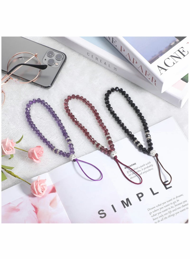 3-Pack Cell Phone Lanyard Strap with Bling Crystal Beads, Stylish Wristlet for Women - Perfect for Cell Phones, Cameras, Purses, MP3/MP4 Players, iPods, PSPs, and Keychains (Red, Black, Purple) - Image 4