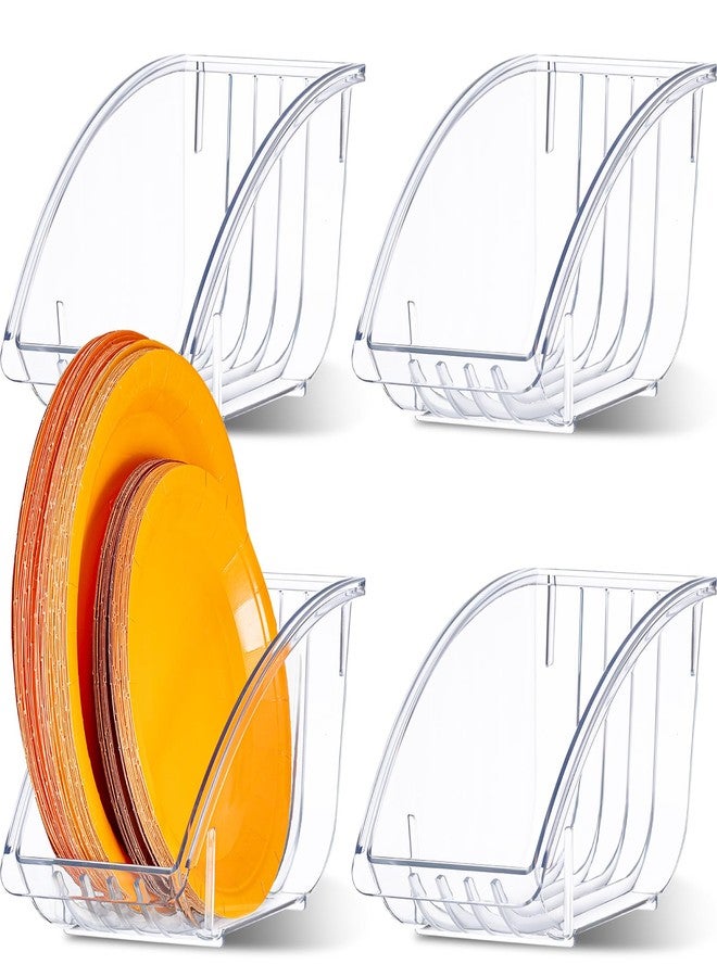 Ziliny 4 Pcs 10 Inch Paper Plate Holder Plastic Dinner Dish Drainer Paper Plate Dispenser Organizer for Kitchen Cabinets Storage Rack Dish Cradle for Countertop - Image 1