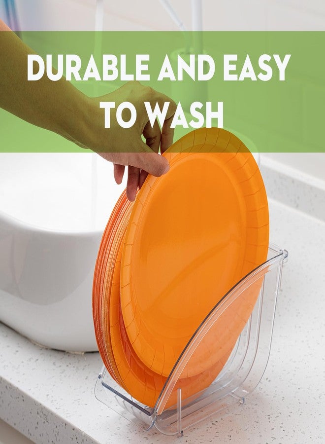 Ziliny 4 Pcs 10 Inch Paper Plate Holder Plastic Dinner Dish Drainer Paper Plate Dispenser Organizer for Kitchen Cabinets Storage Rack Dish Cradle for Countertop - Image 5