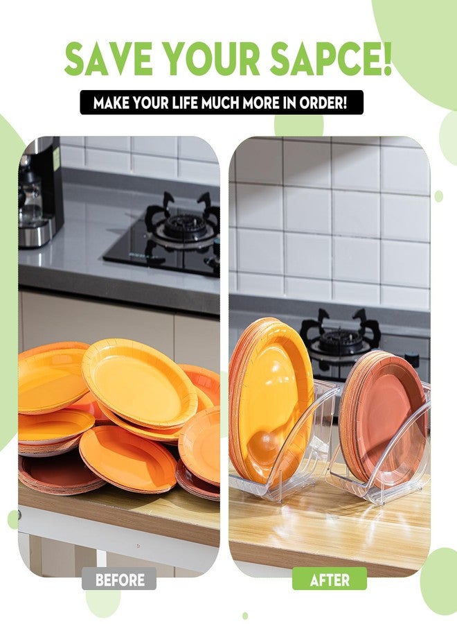 Ziliny 4 Pcs 10 Inch Paper Plate Holder Plastic Dinner Dish Drainer Paper Plate Dispenser Organizer for Kitchen Cabinets Storage Rack Dish Cradle for Countertop - Image 4