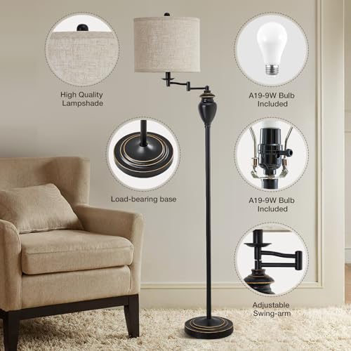 GyroVu Floor Lamp for Living Room, Color Temperature 350° Adjustable Swing Arm Lamp Vintage Standing Lamp Traditional Farmhouse Standing Lamp Tall Lamp for Bedroom Office Home Nursery Study Room Hotel - Image 2