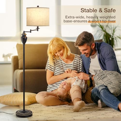 GyroVu Floor Lamp for Living Room, Color Temperature 350° Adjustable Swing Arm Lamp Vintage Standing Lamp Traditional Farmhouse Standing Lamp Tall Lamp for Bedroom Office Home Nursery Study Room Hotel - Image 5