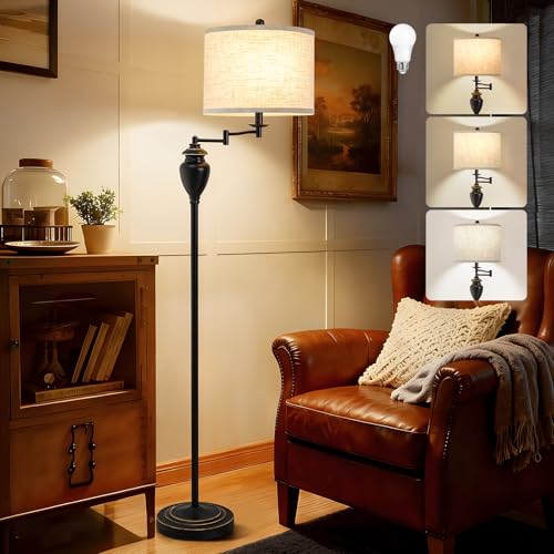 GyroVu Floor Lamp for Living Room, Color Temperature 350° Adjustable Swing Arm Lamp Vintage Standing Lamp Traditional Farmhouse Standing Lamp Tall Lamp for Bedroom Office Home Nursery Study Room Hotel - Image 1