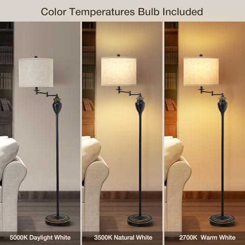 GyroVu Floor Lamp for Living Room, Color Temperature 350° Adjustable Swing Arm Lamp Vintage Standing Lamp Traditional Farmhouse Standing Lamp Tall Lamp for Bedroom Office Home Nursery Study Room Hotel - Image 3