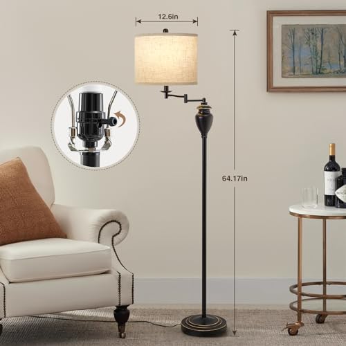 GyroVu Floor Lamp for Living Room, Color Temperature 350° Adjustable Swing Arm Lamp Vintage Standing Lamp Traditional Farmhouse Standing Lamp Tall Lamp for Bedroom Office Home Nursery Study Room Hotel - Image 4