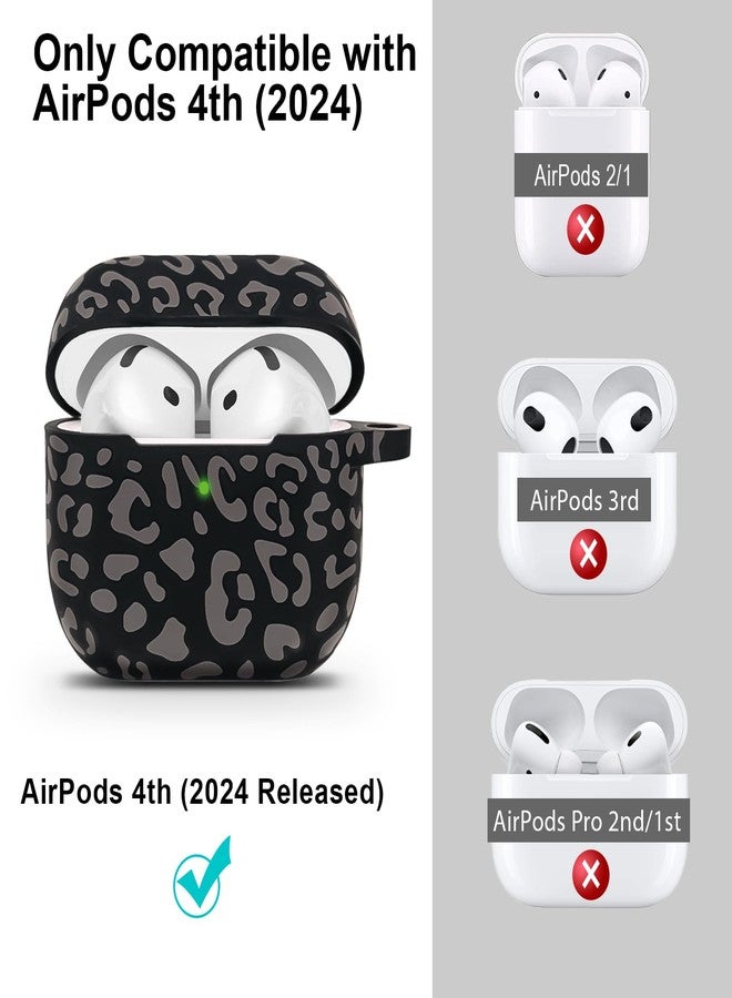 جراب سيليكون بنقشة جلد النمر من Gawnock لسماعات AirPods 4 (إصدار 2024)، غطاء مع طقم تنظيف لسماعات Apple AirPods من الجيل الرابع، غطاء ناعم ومرن مطبوع عليه نقشة جلد النمر، مناسب للنساء والفتيات، مع سلسلة مفاتيح - رمادي بنقشة جلد النمر - Image 2