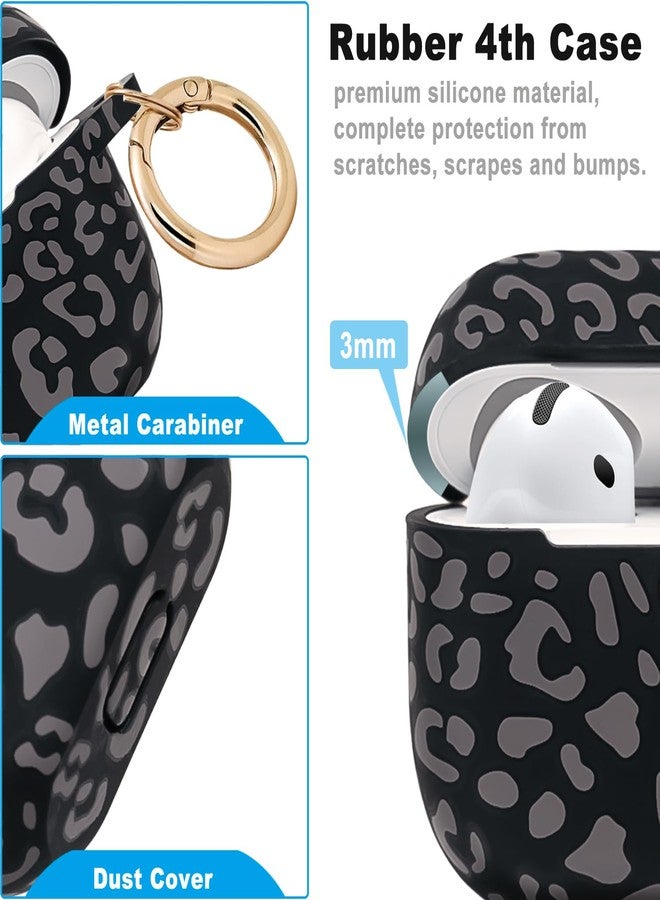 جراب سيليكون بنقشة جلد النمر من Gawnock لسماعات AirPods 4 (إصدار 2024)، غطاء مع طقم تنظيف لسماعات Apple AirPods من الجيل الرابع، غطاء ناعم ومرن مطبوع عليه نقشة جلد النمر، مناسب للنساء والفتيات، مع سلسلة مفاتيح - رمادي بنقشة جلد النمر - Image 5