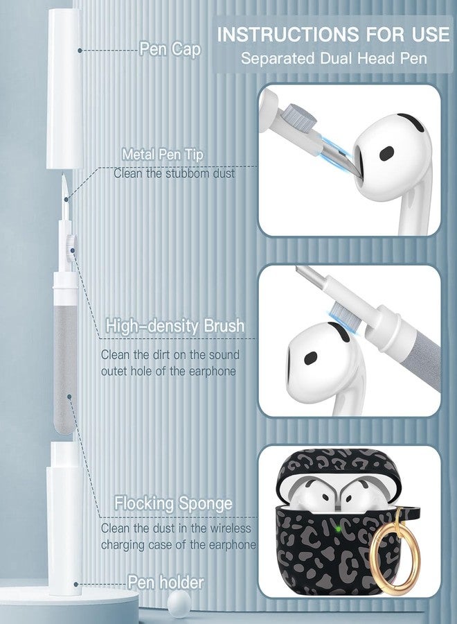 جراب سيليكون بنقشة جلد النمر من Gawnock لسماعات AirPods 4 (إصدار 2024)، غطاء مع طقم تنظيف لسماعات Apple AirPods من الجيل الرابع، غطاء ناعم ومرن مطبوع عليه نقشة جلد النمر، مناسب للنساء والفتيات، مع سلسلة مفاتيح - رمادي بنقشة جلد النمر - Image 4