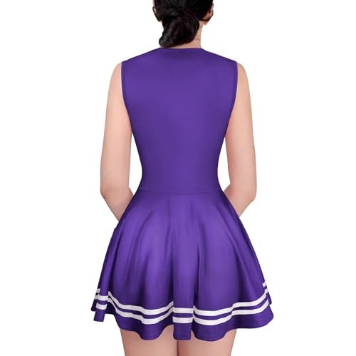 Littleforbig Women Sleeveless Overall Cheer Sissy Bodycon Mini Dress Skirt Darkpurple XS - Image 4