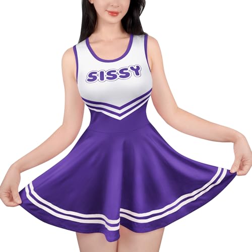 Littleforbig Women Sleeveless Overall Cheer Sissy Bodycon Mini Dress Skirt Darkpurple XS - Image 2