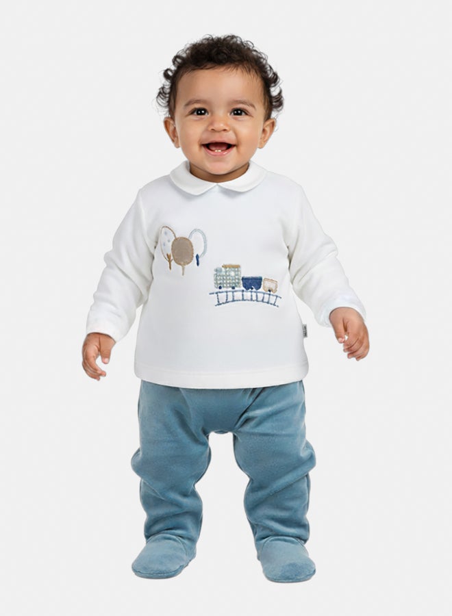 Baby Boys Velvet Pajama Set – Train Design - Image 1