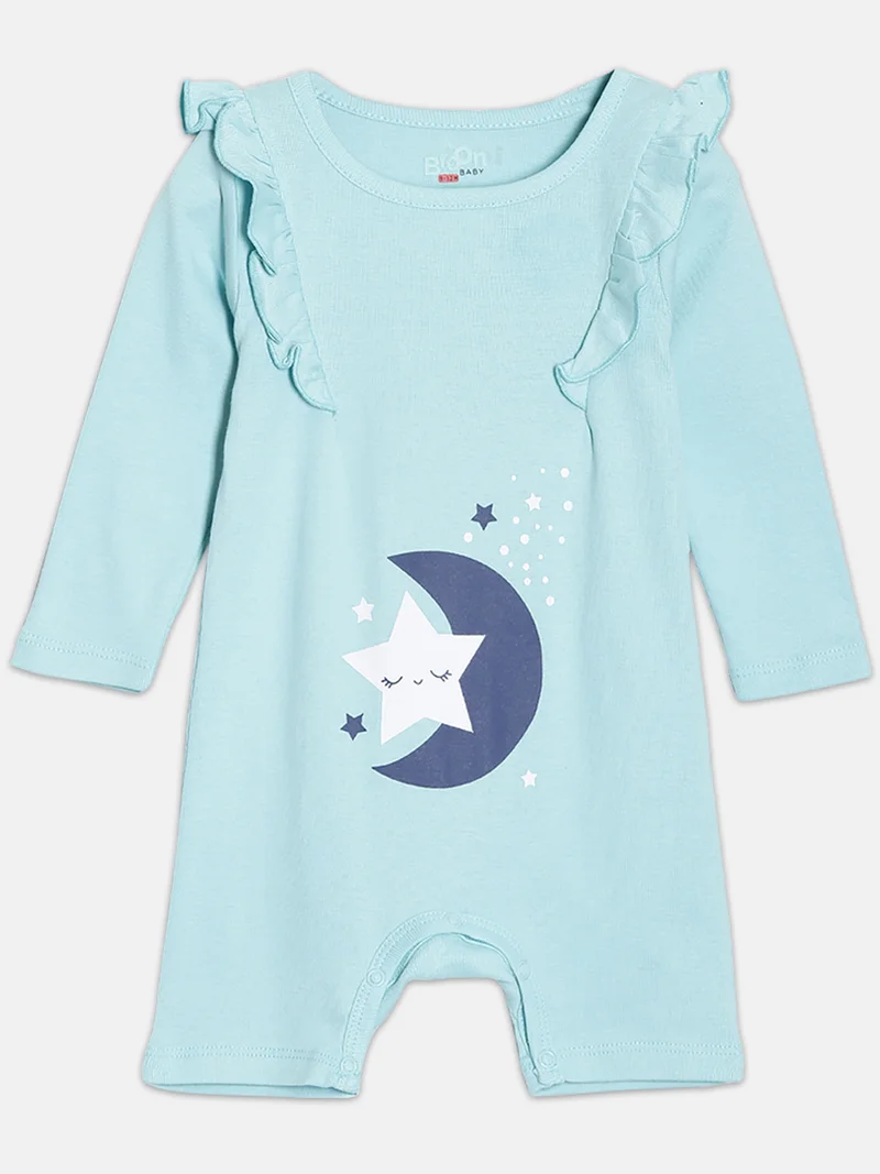 Broon Broon Infant Girls Sea Blue and White Printed Organic Cotton Rompers Pack of 2