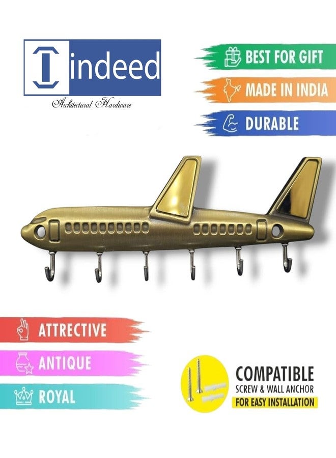Indeed Airplane Key Holder, Metal Aeroplane Key Stand & Aircraft Hanger with 6 Hook Wall Mount, Home Decor Gift (Antique Gold) - Image 5