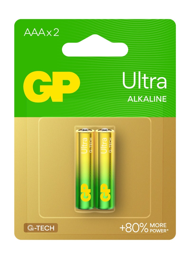 جي بي باتاريز بطاريات GP Ultra Alkaline AAA – عبوتان، طاقة طويلة الأمد وموثوقة لأجهزة التحكم عن بعد والساعات وغيرها من الأجهزة منخفضة الاستهلاك، بطاقة نفطة PET Global Single Hook (A21)  - Image 1