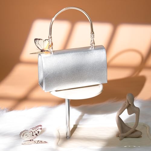 Larcenciel Clutch Purses for Women, Elegant Metallic Silver Evening Handbags with 2 Chain Straps, Fashion Vegan Leather Ladies Party Bags for Prom Wedding Cocktail Club Formal Events Nights Out, Small - Image 4
