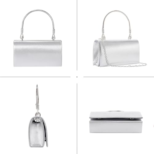 Larcenciel Clutch Purses for Women, Elegant Metallic Silver Evening Handbags with 2 Chain Straps, Fashion Vegan Leather Ladies Party Bags for Prom Wedding Cocktail Club Formal Events Nights Out, Small - Image 5