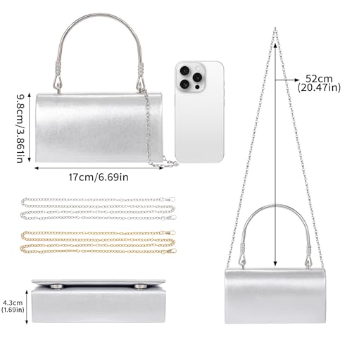 Larcenciel Clutch Purses for Women, Elegant Metallic Silver Evening Handbags with 2 Chain Straps, Fashion Vegan Leather Ladies Party Bags for Prom Wedding Cocktail Club Formal Events Nights Out, Small - Image 3