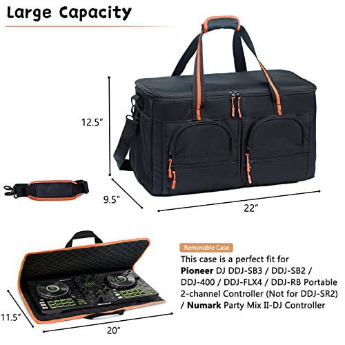 MYBAGZING حقيبة DJ MYBAGZING للمعدات، حقيبة الحفلات للموسيقيين، حقيبة كابل DJ كبيرة، مع حاويات إسفنجية لجهاز Pioneer DDJ flx4 DDJ-400، DDJ-SB3 SB2، DDJ-RB، وحدة تحكم Numark، فواصل مبطنة لملحقات DJ - Image 3