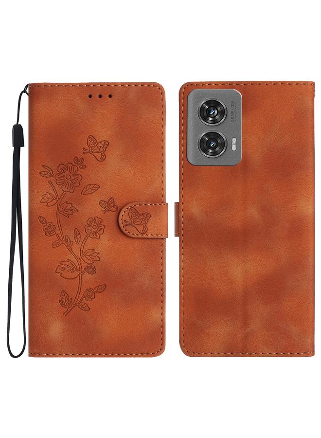 اس-توب جراب لهاتف موتورولا إيدج 50 فيوجن مصنوع من الجلد بنقشة زهور وفراشات - Image 1