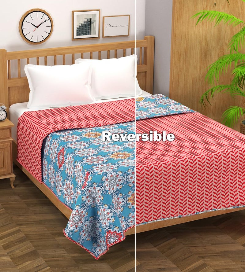 BSB HOME Pure Cotton 120 GSM Reversible Soft Lightweight Printed Single Bed Blanket/AC Dohar/Skin Friendly Dohar-152 x 225 cm-Maroon & Light Blue - Image 3