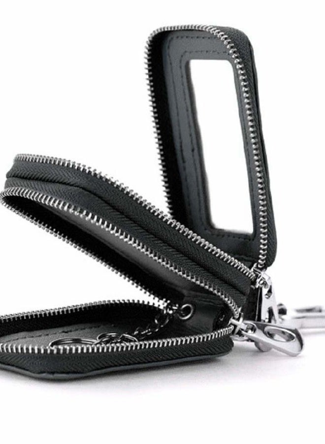 BAKUN Two-Sides Mini Leather Car Key Case, Key Holder Key Organizer Wallet, Black, M - Image 1