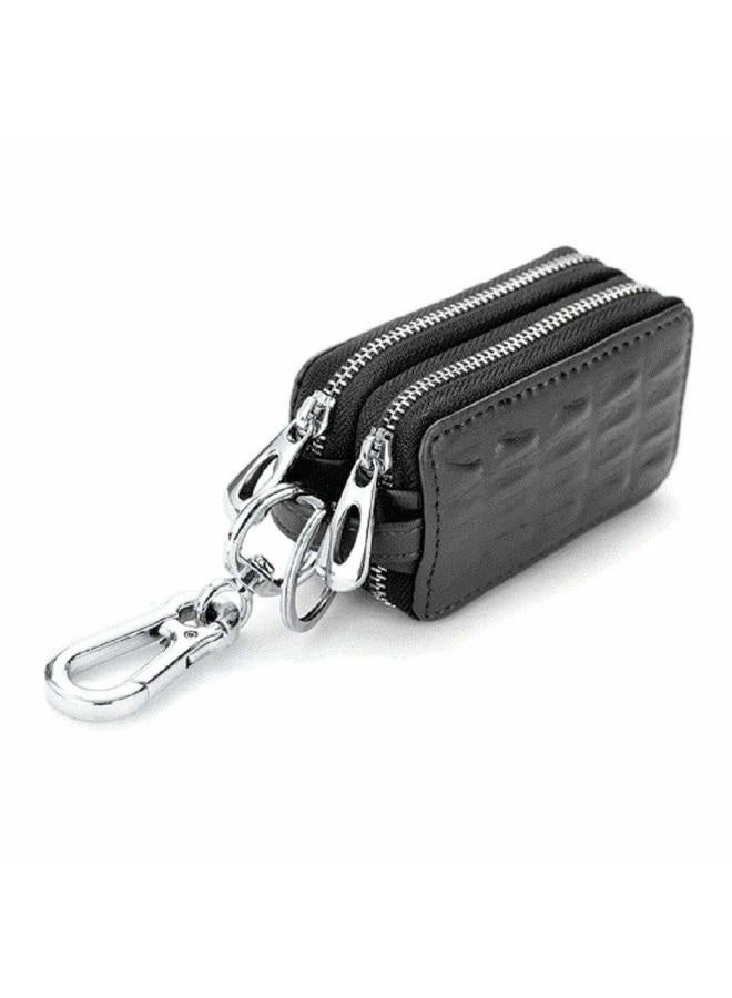 BAKUN Two-Sides Mini Leather Car Key Case, Key Holder Key Organizer Wallet, Black, M - Image 4
