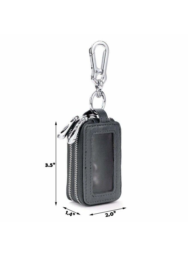 BAKUN Two-Sides Mini Leather Car Key Case, Key Holder Key Organizer Wallet, Black, M - Image 2