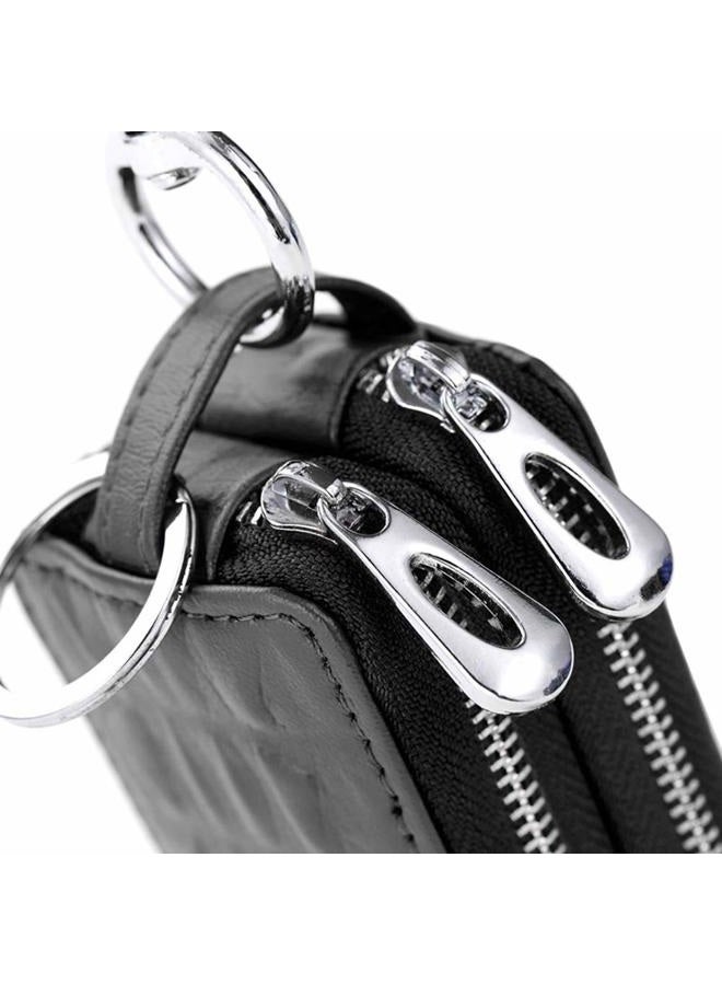 BAKUN Two-Sides Mini Leather Car Key Case, Key Holder Key Organizer Wallet, Black, M - Image 5
