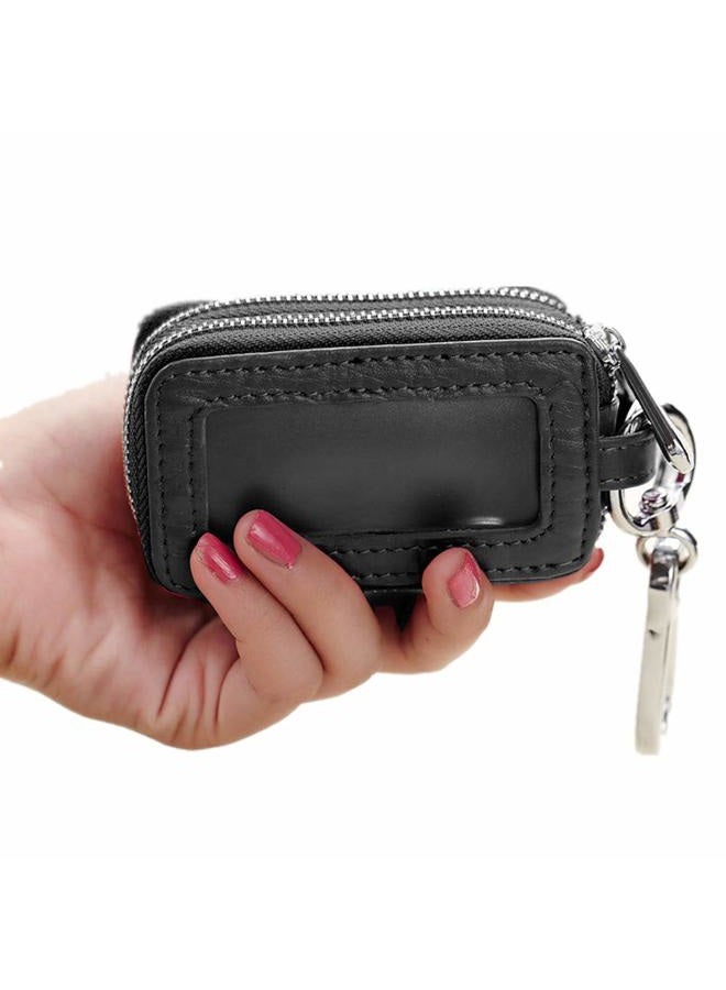 BAKUN Two-Sides Mini Leather Car Key Case, Key Holder Key Organizer Wallet, Black, M - Image 3