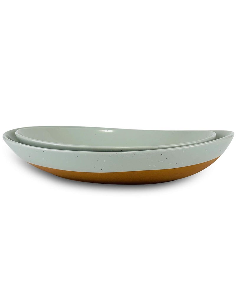 Mora Ceramic Large Serving Bowls- Set of 2 Oval Platters for Entertaining. Modern Kitchen Dishes for Dinner, Fruit, Salad, Turkey, etc. Oven, Dishwasher Safe, 55/35 oz, 13.5" / 11.8" - Earl Grey - Image 1