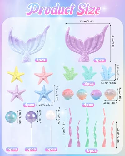Glavatrix 34 Pcs Mermaid Cake Topper Under The Sea Cake Decorations With Mermaid Tail Seaweed Shells Starfish Ball Birthday Party Supplies for Baby Shower Birthday Gift - Image 5