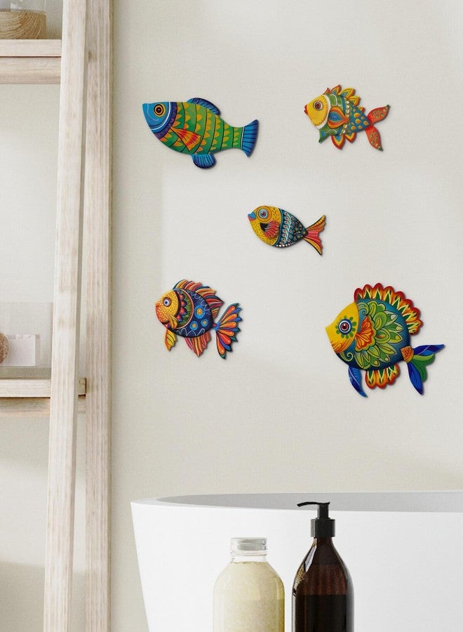 Putuo Decor 5 Pcs Wooden Fish Wall Decor Beach Nautical Coastal Theme Fish Wall Sculpture Lake House Ocean Decor Vintage Ornaments for Home Bathroom Bedroom - Image 4