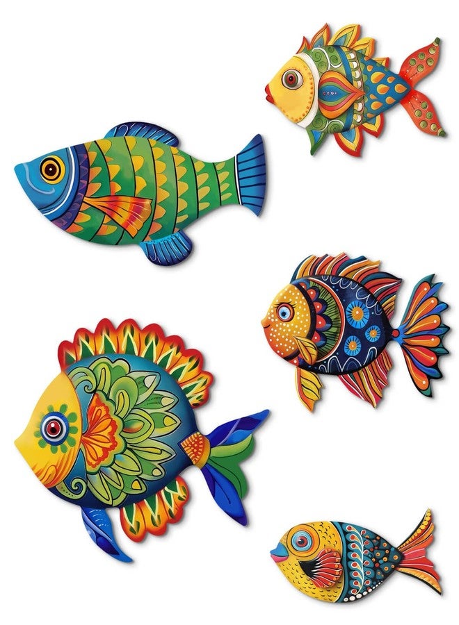 Putuo Decor 5 Pcs Wooden Fish Wall Decor Beach Nautical Coastal Theme Fish Wall Sculpture Lake House Ocean Decor Vintage Ornaments for Home Bathroom Bedroom - Image 1
