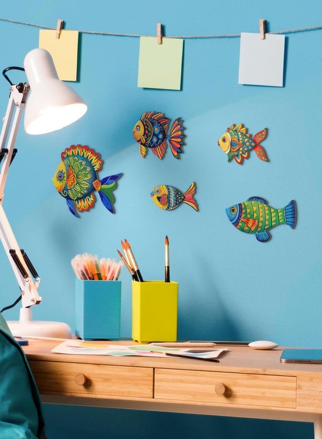 Putuo Decor 5 Pcs Wooden Fish Wall Decor Beach Nautical Coastal Theme Fish Wall Sculpture Lake House Ocean Decor Vintage Ornaments for Home Bathroom Bedroom - Image 3