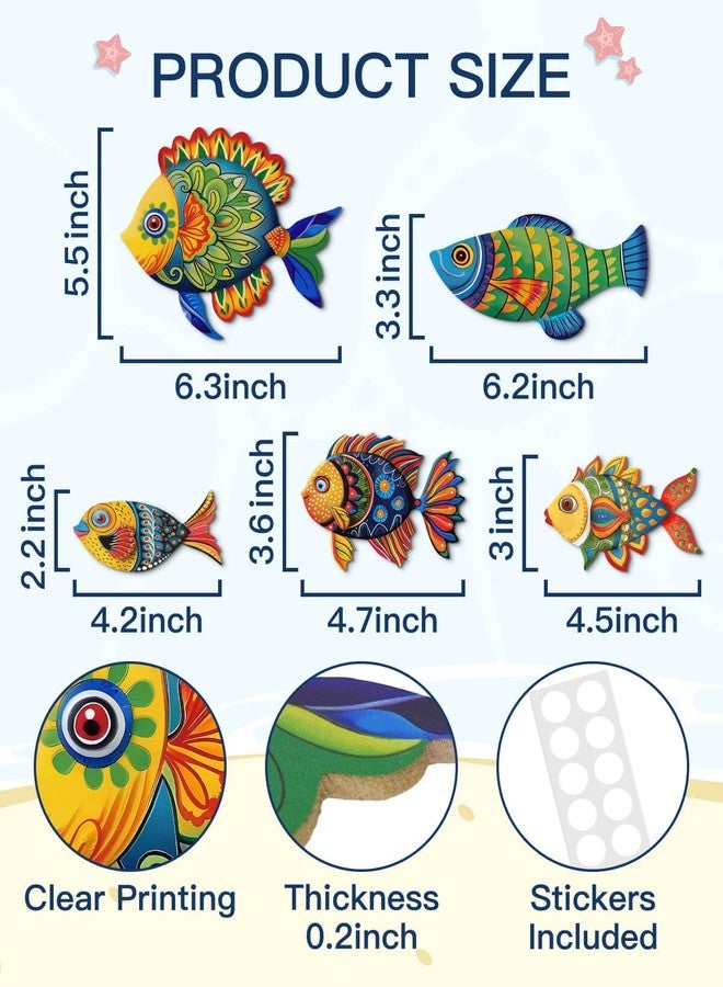 Putuo Decor 5 Pcs Wooden Fish Wall Decor Beach Nautical Coastal Theme Fish Wall Sculpture Lake House Ocean Decor Vintage Ornaments for Home Bathroom Bedroom - Image 2