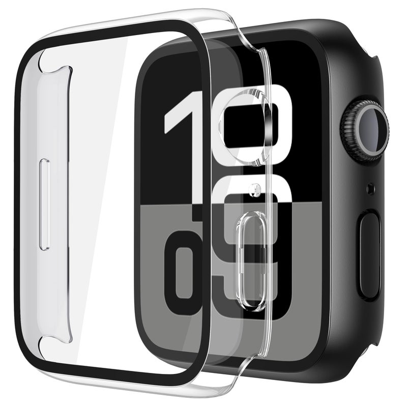 Misxi 2 Pack Tempered Glass Case Compatible for Apple Watch Series 11 Series 10 42mm, Hard PC Screen Protector Ultra-Thin Lightweight Scratch-Resistant Cover for iWatch, 1 Black + 1 Transparent - Image 1