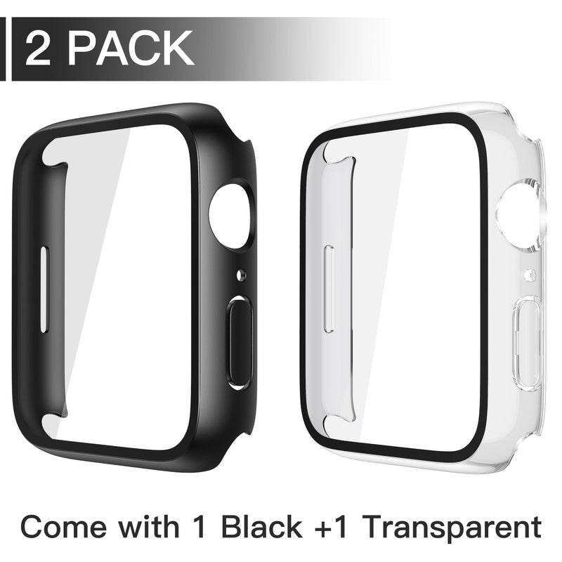 Misxi 2 Pack Tempered Glass Case Compatible for Apple Watch Series 11 Series 10 42mm, Hard PC Screen Protector Ultra-Thin Lightweight Scratch-Resistant Cover for iWatch, 1 Black + 1 Transparent - Image 2