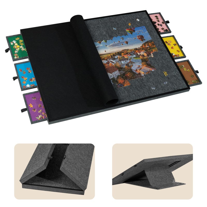 Tektalk 2000 Piece Foldable Jigsaw Puzzle Table with Cover 3TiltingAngle Plateau Lightweight Portable Felt Puzzle Board with 6 Sorting Drawers Dark Gray - Image 2